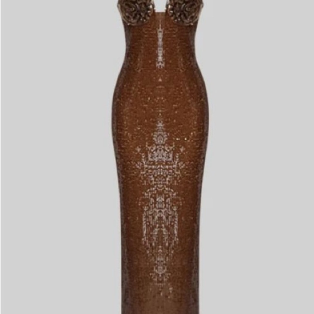 Strapless Brown Sequin Maxi Dress